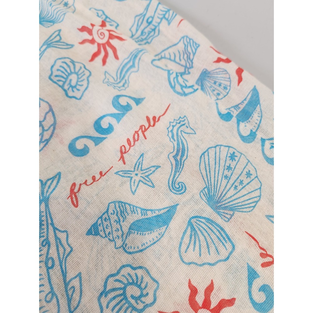 Free People Reusable Tote Bag Womens OS Cream Blue Nautical Seashell Print Boho - Picture 2 of 2